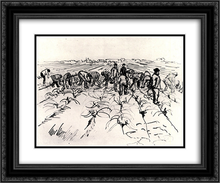 Farmers Working in the Field 24x20 Black Ornate Wood Framed Art Print Poster with Double Matting by Van Gogh, Vincent