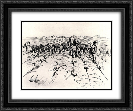 Farmers Working in the Field 24x20 Black Ornate Wood Framed Art Print Poster with Double Matting by Van Gogh, Vincent