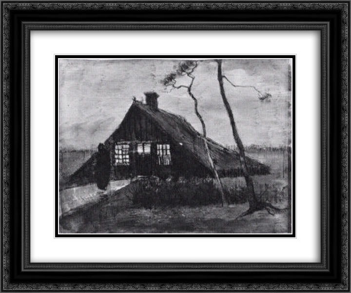 Farmhouse at Night 24x20 Black Ornate Wood Framed Art Print Poster with Double Matting by Van Gogh, Vincent