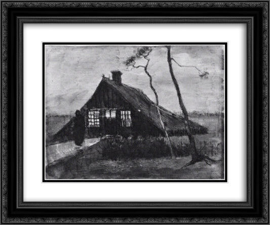 Farmhouse at Night 24x20 Black Ornate Wood Framed Art Print Poster with Double Matting by Van Gogh, Vincent