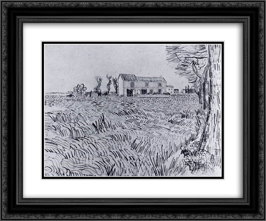 Farmhouse in a Wheat Field 24x20 Black Ornate Wood Framed Art Print Poster with Double Matting by Van Gogh, Vincent