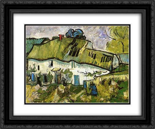 Farmhouse with Two Figures 24x20 Black Ornate Wood Framed Art Print Poster with Double Matting by Van Gogh, Vincent