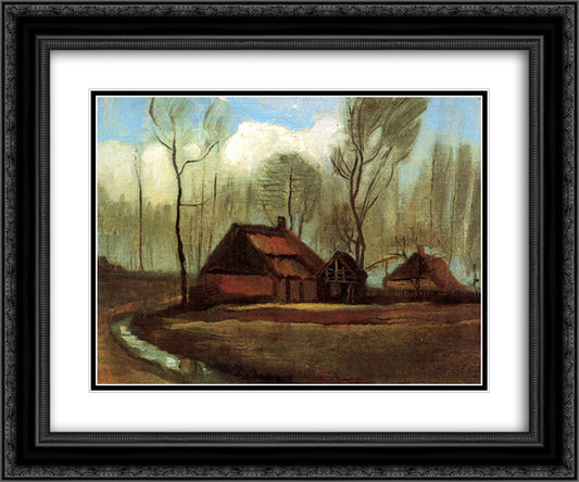 Farmhouses Among Trees 24x20 Black Ornate Wood Framed Art Print Poster with Double Matting by Van Gogh, Vincent