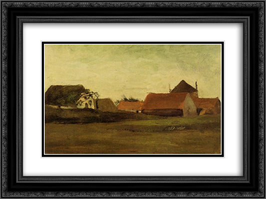 Farmhouses in Loosduinen near The Hague at Twilight 24x18 Black Ornate Wood Framed Art Print Poster with Double Matting by Van Gogh, Vincent