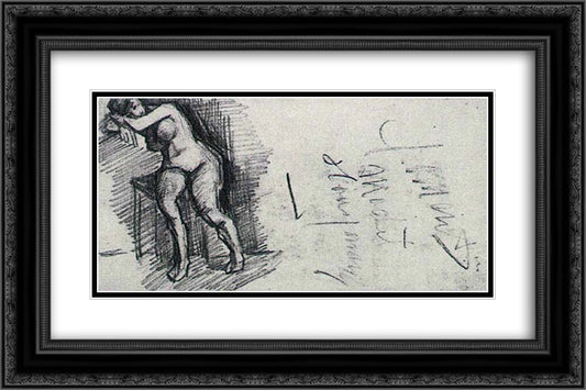 Female Nude, Seated 24x16 Black Ornate Wood Framed Art Print Poster with Double Matting by Van Gogh, Vincent