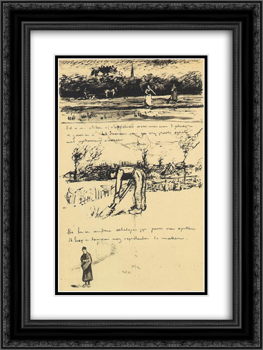 Field in a Thunderstorm 18x24 Black Ornate Wood Framed Art Print Poster with Double Matting by Van Gogh, Vincent