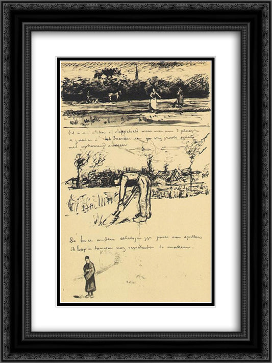 Field in a Thunderstorm 18x24 Black Ornate Wood Framed Art Print Poster with Double Matting by Van Gogh, Vincent
