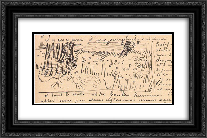Field of Grass with Dandelions and Tree Trunks 24x16 Black Ornate Wood Framed Art Print Poster with Double Matting by Van Gogh, Vincent