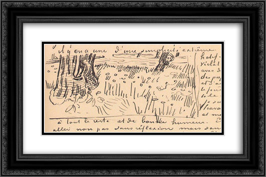 Field of Grass with Dandelions and Tree Trunks 24x16 Black Ornate Wood Framed Art Print Poster with Double Matting by Van Gogh, Vincent