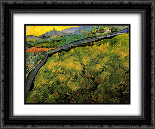 Field of Spring Wheat at Sunrise 24x20 Black Ornate Wood Framed Art Print Poster with Double Matting by Van Gogh, Vincent
