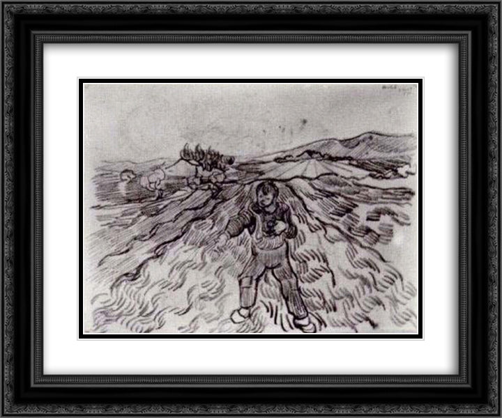 Field with a Sower 24x20 Black Ornate Wood Framed Art Print Poster with Double Matting by Van Gogh, Vincent