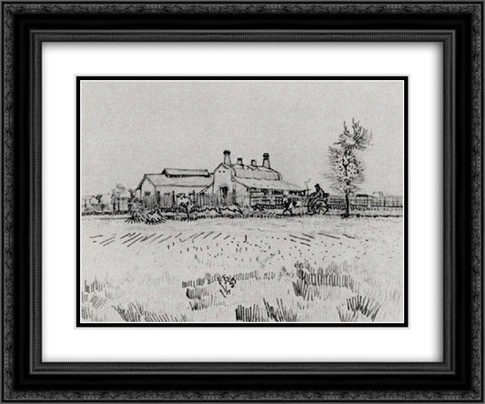 Field with Factory 24x20 Black Ornate Wood Framed Art Print Poster with Double Matting by Van Gogh, Vincent