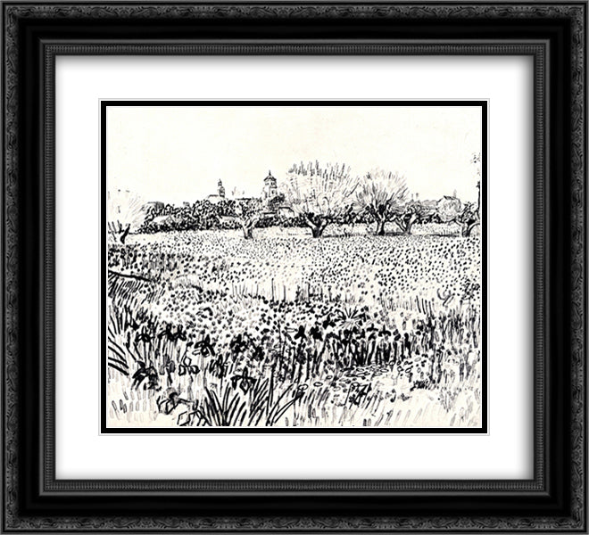 Field with Flowers 22x20 Black Ornate Wood Framed Art Print Poster with Double Matting by Van Gogh, Vincent