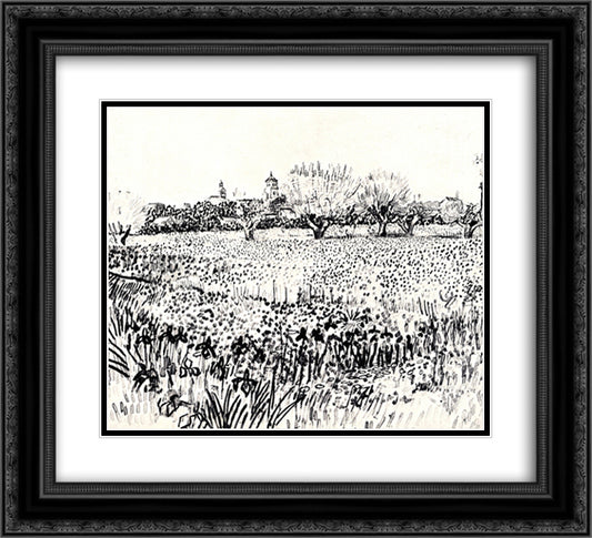Field with Flowers 22x20 Black Ornate Wood Framed Art Print Poster with Double Matting by Van Gogh, Vincent