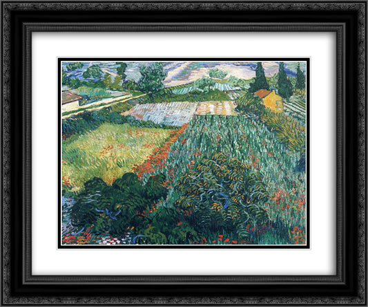 Field with Poppies 24x20 Black Ornate Wood Framed Art Print Poster with Double Matting by Van Gogh, Vincent