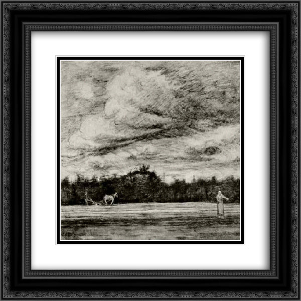Field with Thunderstorm 20x20 Black Ornate Wood Framed Art Print Poster with Double Matting by Van Gogh, Vincent