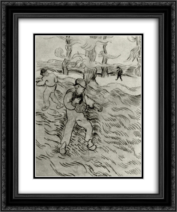 Field with Two Sowers and Trees 20x24 Black Ornate Wood Framed Art Print Poster with Double Matting by Van Gogh, Vincent