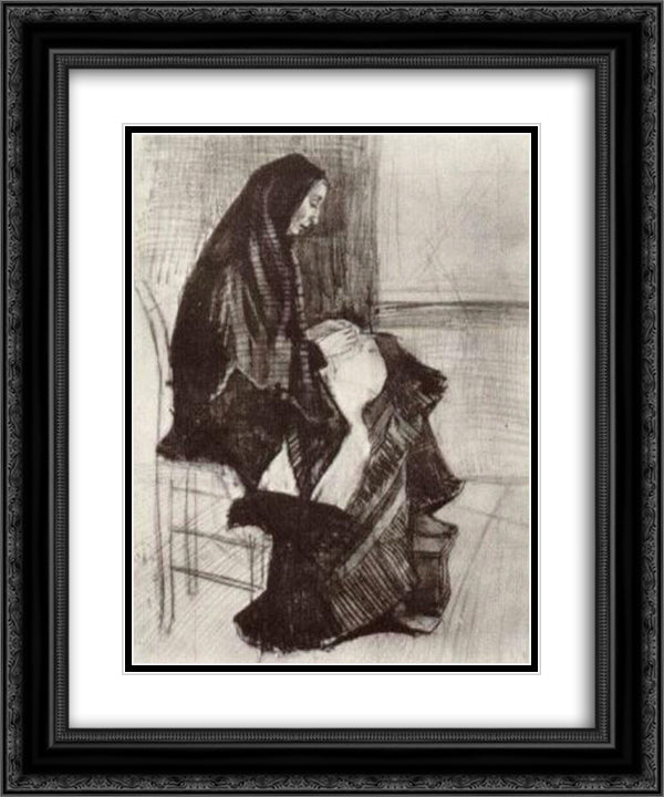 Figure of a Woman with Unfinished Chair 20x24 Black Ornate Wood Framed Art Print Poster with Double Matting by Van Gogh, Vincent