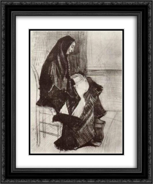 Figure of a Woman with Unfinished Chair 20x24 Black Ornate Wood Framed Art Print Poster with Double Matting by Van Gogh, Vincent