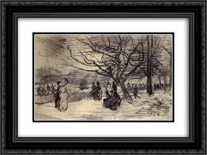Figures in a Park 24x18 Black Ornate Wood Framed Art Print Poster with Double Matting by Van Gogh, Vincent