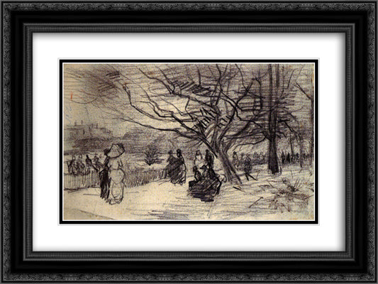 Figures in a Park 24x18 Black Ornate Wood Framed Art Print Poster with Double Matting by Van Gogh, Vincent