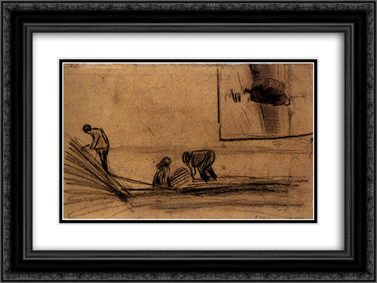 Figures in a Winter Landscape 24x18 Black Ornate Wood Framed Art Print Poster with Double Matting by Van Gogh, Vincent