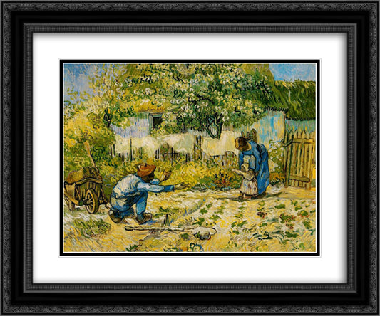 First Steps (after Millet) 24x20 Black Ornate Wood Framed Art Print Poster with Double Matting by Van Gogh, Vincent