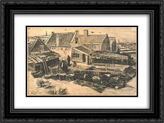 Fish-Drying Barn, Seen From a Height 24x18 Black Ornate Wood Framed Art Print Poster with Double Matting by Van Gogh, Vincent