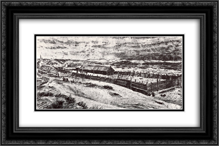 Fish-Drying Barn 24x16 Black Ornate Wood Framed Art Print Poster with Double Matting by Van Gogh, Vincent