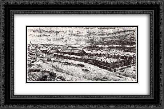 Fish-Drying Barn 24x16 Black Ornate Wood Framed Art Print Poster with Double Matting by Van Gogh, Vincent