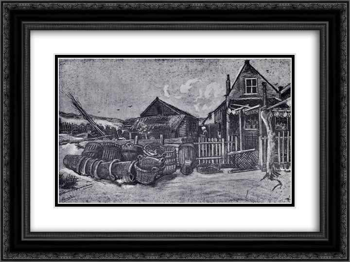Fish-Drying Barn in Scheveningen 24x18 Black Ornate Wood Framed Art Print Poster with Double Matting by Van Gogh, Vincent