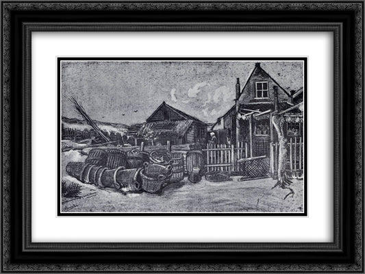 Fish-Drying Barn in Scheveningen 24x18 Black Ornate Wood Framed Art Print Poster with Double Matting by Van Gogh, Vincent