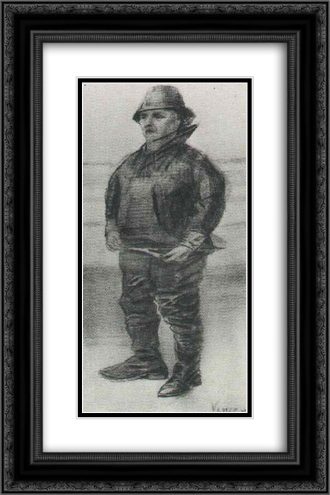 Fisherman in Jacket with Upturned Collar 16x24 Black Ornate Wood Framed Art Print Poster with Double Matting by Van Gogh, Vincent