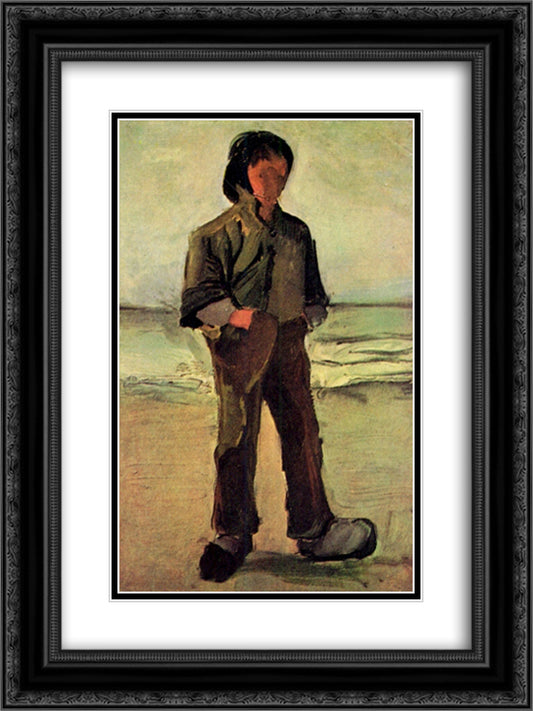 Fisherman on the Beach 18x24 Black Ornate Wood Framed Art Print Poster with Double Matting by Van Gogh, Vincent