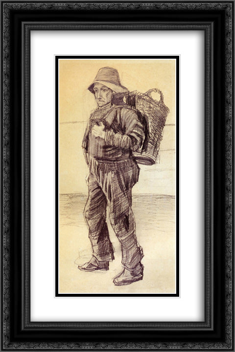 Fisherman with Basket on his Back 16x24 Black Ornate Wood Framed Art Print Poster with Double Matting by Van Gogh, Vincent