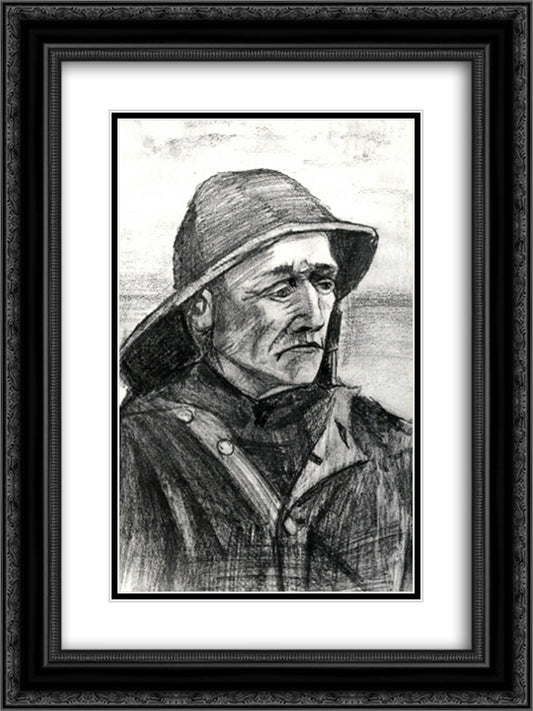 Fisherman with Sou'wester, head 18x24 Black Ornate Wood Framed Art Print Poster with Double Matting by Van Gogh, Vincent