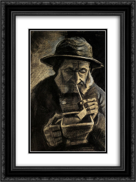 Fisherman with Sou'wester, Pipe and Coal-pan 18x24 Black Ornate Wood Framed Art Print Poster with Double Matting by Van Gogh, Vincent