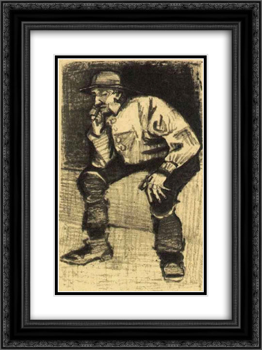 Fisherman with Sou'wester, Sitting with Pipe 18x24 Black Ornate Wood Framed Art Print Poster with Double Matting by Van Gogh, Vincent