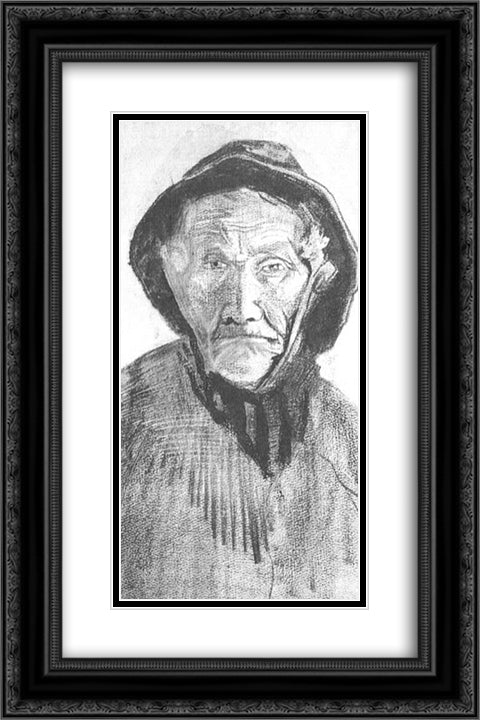 Fisherman with Sou'wester 16x24 Black Ornate Wood Framed Art Print Poster with Double Matting by Van Gogh, Vincent