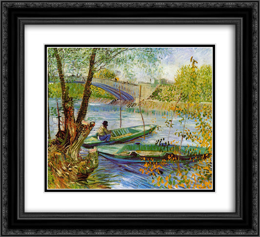 Fishing in the Spring 22x20 Black Ornate Wood Framed Art Print Poster with Double Matting by Van Gogh, Vincent