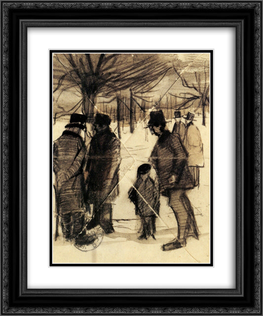 Five Men and a Child in the Snow 20x24 Black Ornate Wood Framed Art Print Poster with Double Matting by Van Gogh, Vincent