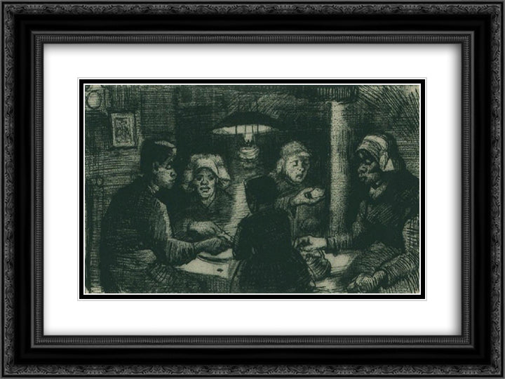 Five Persons at a Meal 24x18 Black Ornate Wood Framed Art Print Poster with Double Matting by Van Gogh, Vincent