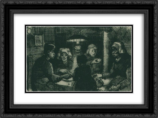 Five Persons at a Meal 24x18 Black Ornate Wood Framed Art Print Poster with Double Matting by Van Gogh, Vincent
