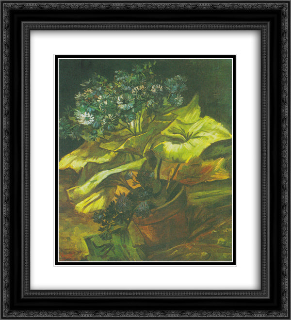 Flower pot with Asters 20x22 Black Ornate Wood Framed Art Print Poster with Double Matting by Van Gogh, Vincent