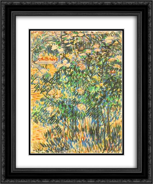 Flowering Shrubs 20x24 Black Ornate Wood Framed Art Print Poster with Double Matting by Van Gogh, Vincent