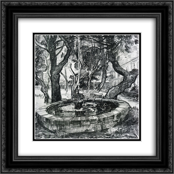 Fountain in the Garden of Saint-Paul Hospital 20x20 Black Ornate Wood Framed Art Print Poster with Double Matting by Van Gogh, Vincent