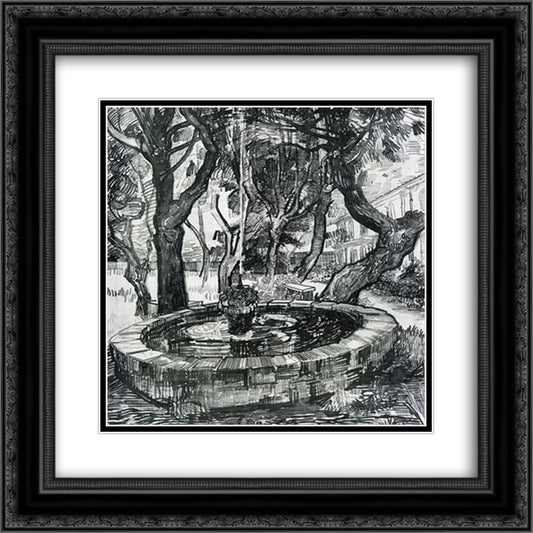 Fountain in the Garden of Saint-Paul Hospital 20x20 Black Ornate Wood Framed Art Print Poster with Double Matting by Van Gogh, Vincent