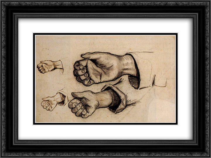 Four Hands 24x18 Black Ornate Wood Framed Art Print Poster with Double Matting by Van Gogh, Vincent