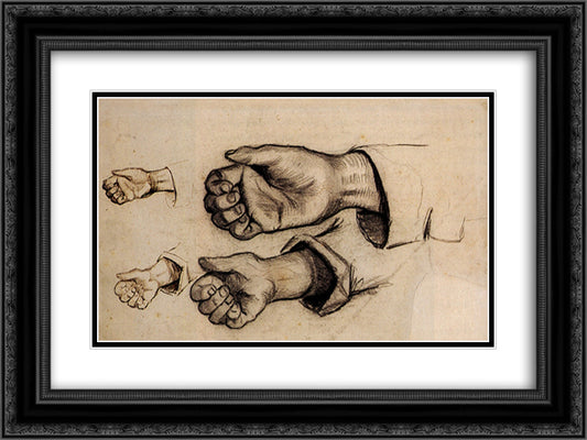 Four Hands 24x18 Black Ornate Wood Framed Art Print Poster with Double Matting by Van Gogh, Vincent