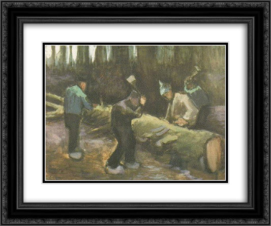 Four Men Cutting Wood 24x20 Black Ornate Wood Framed Art Print Poster with Double Matting by Van Gogh, Vincent